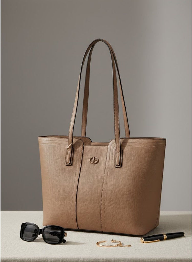 FUMES Coffee Brown Structured Tote Bag – Premium Leather Women’s Shoulder Handbag - Image 4